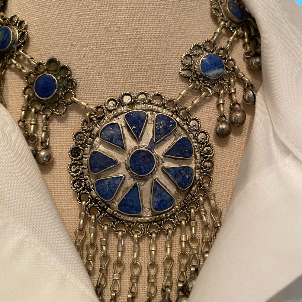 Elegant Lapis and Silver Statement Necklace